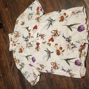 H&M Summer floral short sleeve shirt M mens white botanical button down